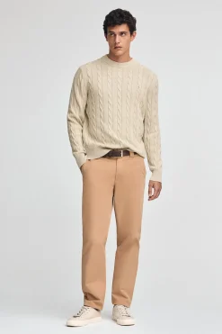 Jersey beige de punto trenzado y mezcla de lana con bordado Rigby Go