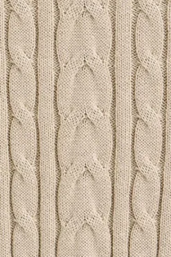 Jersey beige de punto trenzado en mezcla de lana con cuello polo y bordado Rigby Go