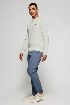 Jersey beige de punto trenzado de cuello redondo y bordado Rigby Go