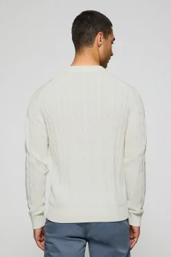 Jersey beige de punto trenzado de cuello redondo y bordado Rigby Go