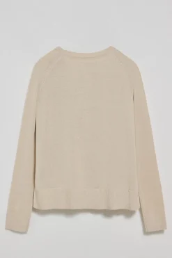 Jersey beige en cuello v de algodón y lino con monograma bordado