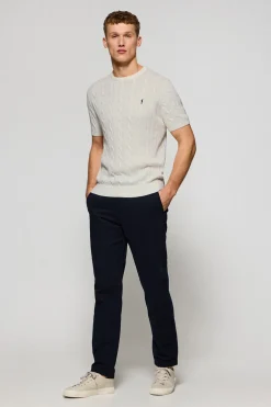 Jersey beige trenzado de manga corta con logo bordado