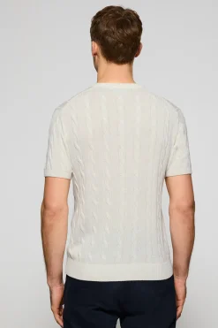 Jersey beige trenzado de manga corta con logo bordado