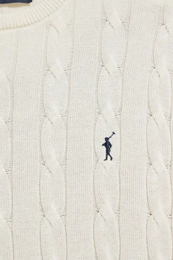 Jersey beige trenzado de manga corta con logo bordado
