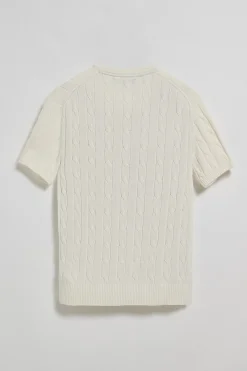 Jersey beige trenzado de manga corta con logo bordado