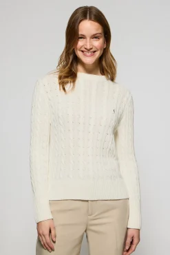Jersey beige trenzado de cuello redondo y bordado Rigby Go