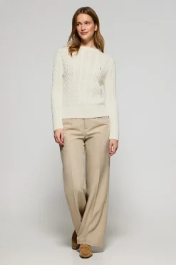 Jersey beige trenzado de cuello redondo y bordado Rigby Go