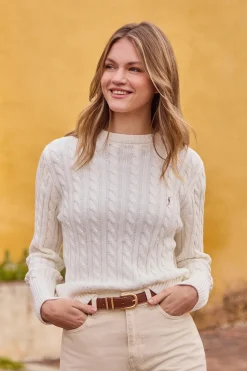 Jersey beige trenzado de cuello redondo y bordado Rigby Go