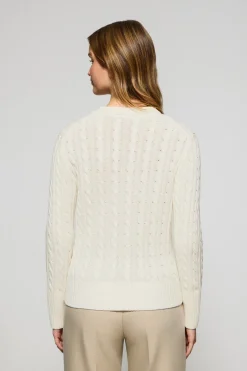 Jersey beige trenzado de cuello redondo y bordado Rigby Go