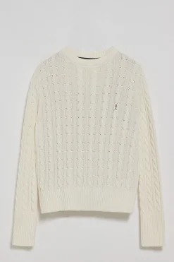 Jersey beige trenzado de cuello redondo y bordado Rigby Go