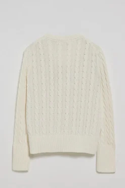 Jersey beige trenzado de cuello redondo y bordado Rigby Go