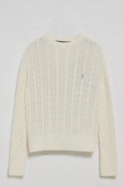 Jersey beige trenzado de cuello redondo y bordado Rigby Go