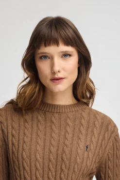Jersey camel vigoré de cuello redondo en mezcla de lana con bordado Rigby Go
