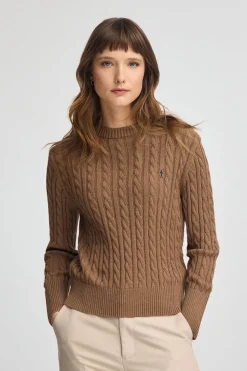 Jersey camel vigoré de cuello redondo en mezcla de lana con bordado Rigby Go