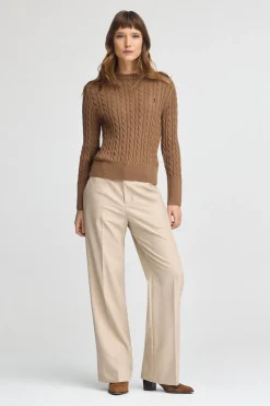Jersey camel vigoré de cuello redondo en mezcla de lana con bordado Rigby Go