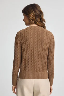 Jersey camel vigoré de cuello redondo en mezcla de lana con bordado Rigby Go