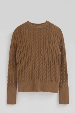 Jersey camel vigoré de cuello redondo en mezcla de lana con bordado Rigby Go