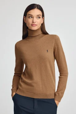 Jersey camel vigoré de cuello vuelto en mezcla de lana con bordado Rigby Go