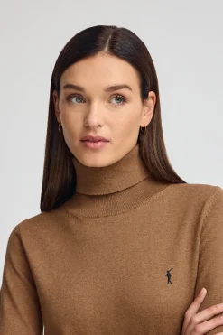 Jersey camel vigoré de cuello vuelto en mezcla de lana con bordado Rigby Go