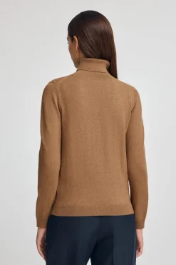 Jersey camel vigoré de cuello vuelto en mezcla de lana con bordado Rigby Go