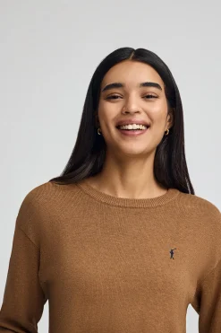 Jersey camel vigoré y cuello redondo en mezcla de lana y bordado Rigby Go