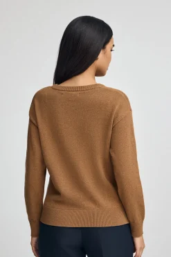 Jersey camel vigoré y cuello redondo en mezcla de lana y bordado Rigby Go