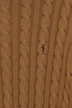 Jersey color camel trenzado de cuello redondo y bordado Rigby Go