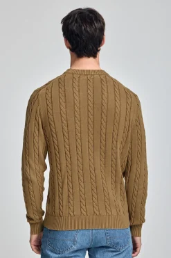 Jersey color camel trenzado garment dye con logo bordado