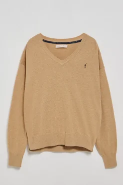 Jersey color caramelo vigoré de punto con cuello de pico y logo bordado Rigby Go