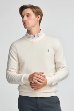 Jersey color crudo de cuello pico y mezcla lana con bordado Rigby Go