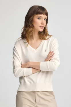 Jersey color crudo de cuello pico con mezcla de lana y bordado Rigby Go