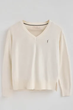 Jersey color crudo de cuello pico con mezcla de lana y bordado Rigby Go