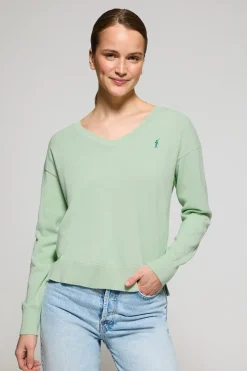 Jersey color menta de punto con cuello de pico y logo bordado Rigby Go