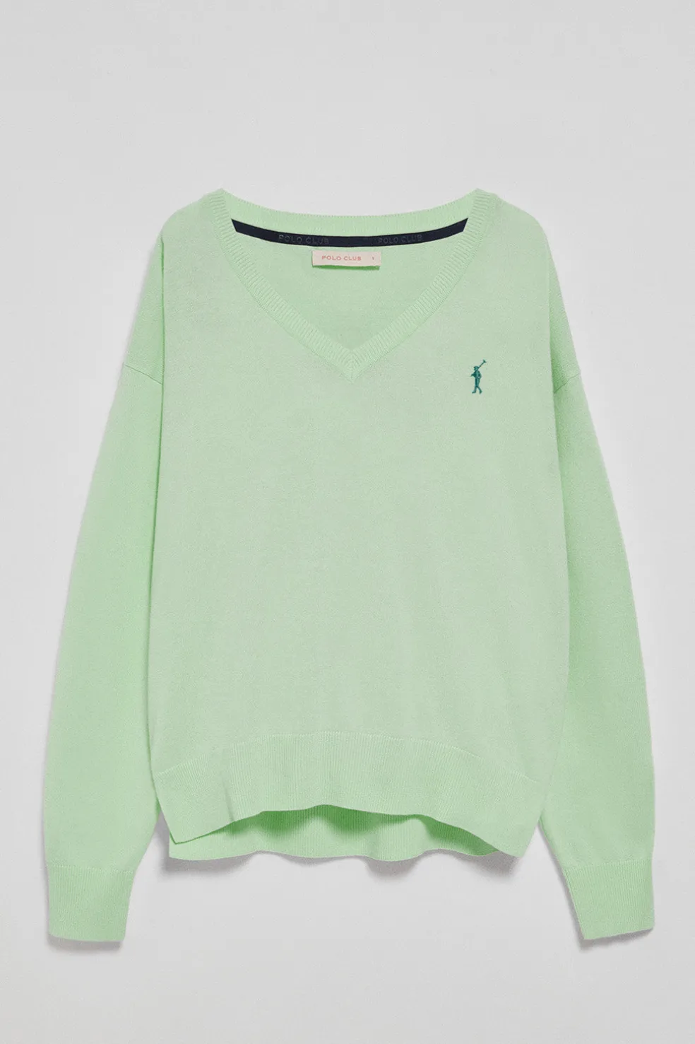Jersey color menta de punto con cuello de pico y logo bordado Rigby Go