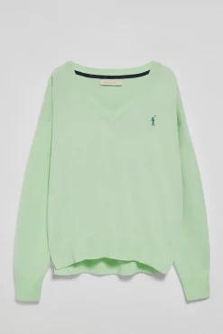 Jersey color menta de punto con cuello de pico y logo bordado Rigby Go
