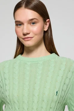 Jersey color menta trenzado de cuello redondo y bordado Rigby Go