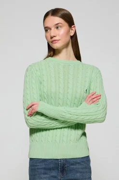 Jersey color menta trenzado de cuello redondo y bordado Rigby Go