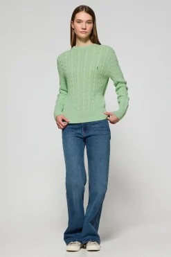 Jersey color menta trenzado de cuello redondo y bordado Rigby Go