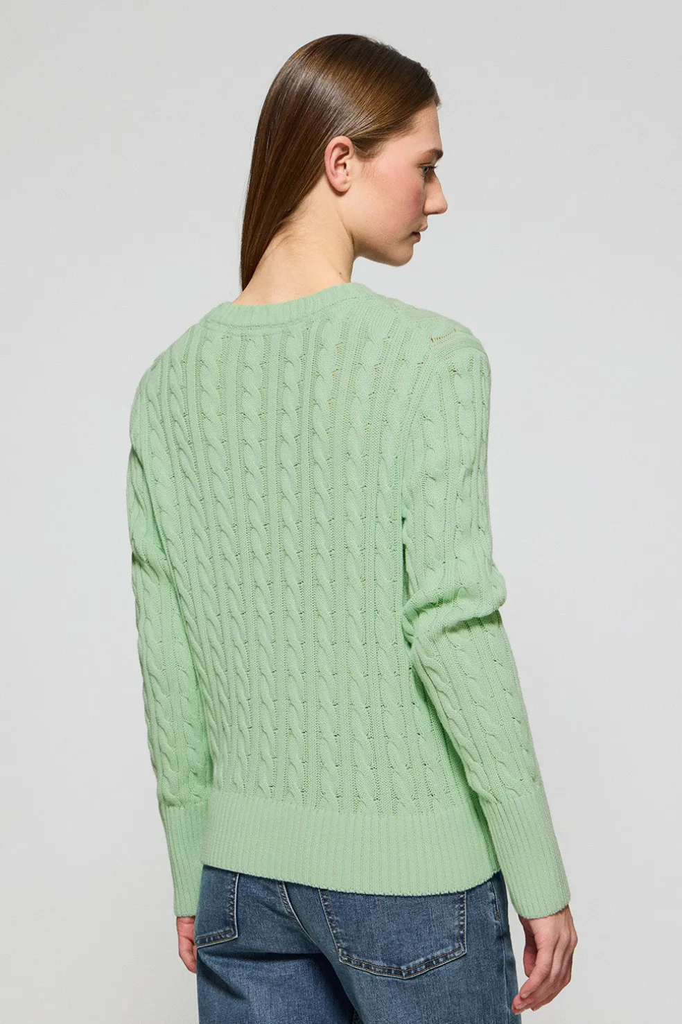 Jersey color menta trenzado de cuello redondo y bordado Rigby Go