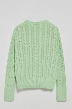 Jersey color menta trenzado de cuello redondo y bordado Rigby Go