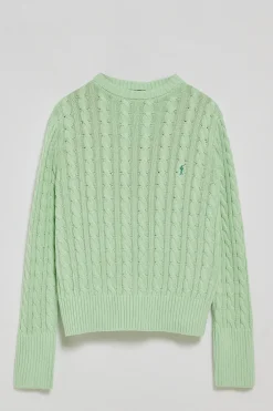 Jersey color menta trenzado de cuello redondo y bordado Rigby Go