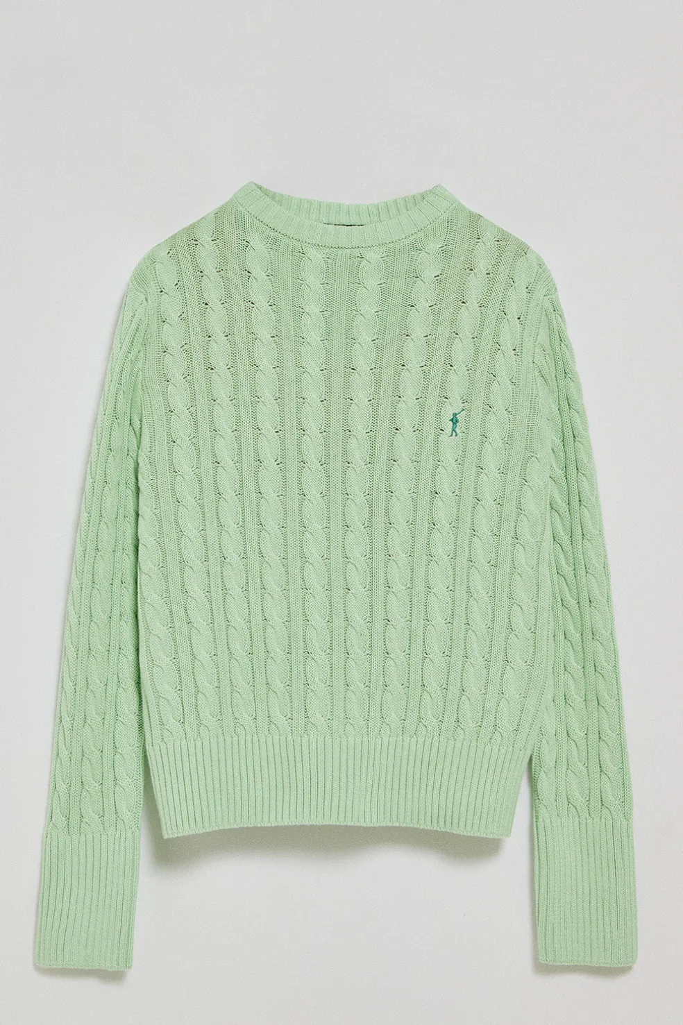 Jersey color menta trenzado de cuello redondo y bordado Rigby Go