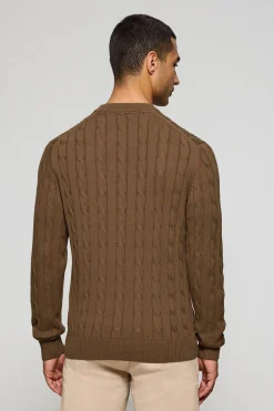 Jersey color moca de punto trenzado de cuello redondo y bordado Rigby Go