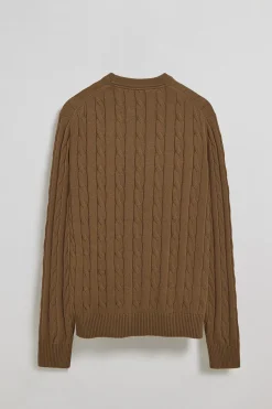 Jersey color moca de punto trenzado de cuello redondo y bordado Rigby Go