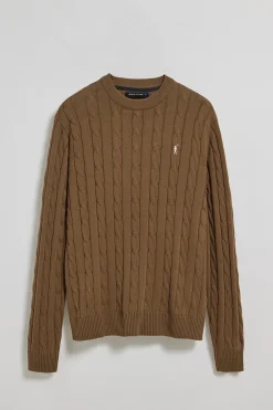 Jersey color moca de punto trenzado de cuello redondo y bordado Rigby Go
