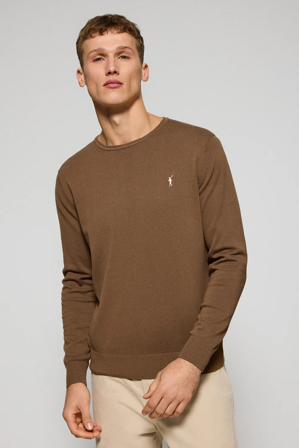 Jersey color moca de punto con cuello redondo y bordado Rigby Go