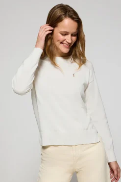 Jersey de punto beige con cuello redondo y logo bordado Rigby Go