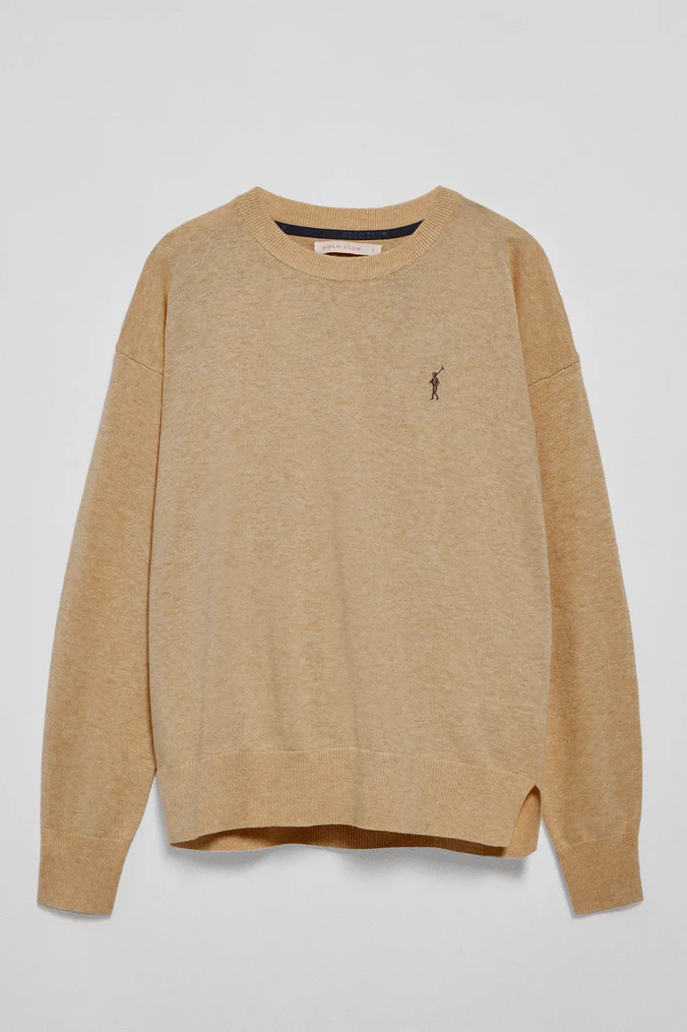 Jersey de punto color caramelo vigoré con cuello redondo y logo bordado Rigby Go