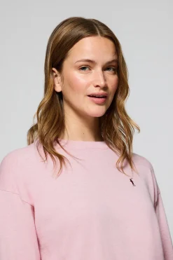 Jersey de punto color rosa vigoré con cuello redondo y logo bordado Rigby Go