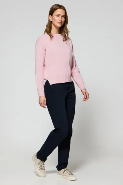 Jersey de punto color rosa vigoré con cuello redondo y logo bordado Rigby Go